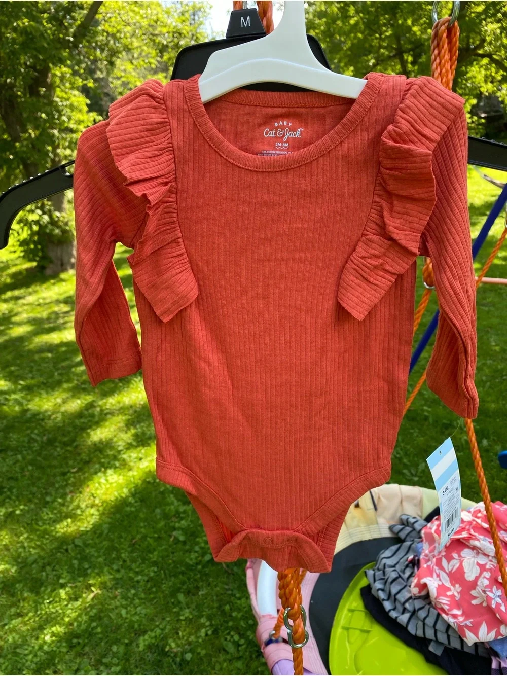 Cat & Jack Rust Orange Ruffle Long-Sleeve Baby One-Piece